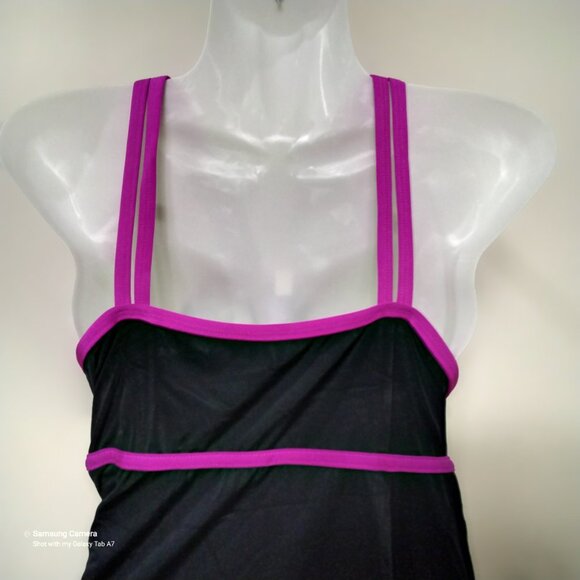 Inches Away Black & Fuchsia Skirted Spaghetti Strap Swimdress Foam Cups Sz 22W - Picture 5 of 6